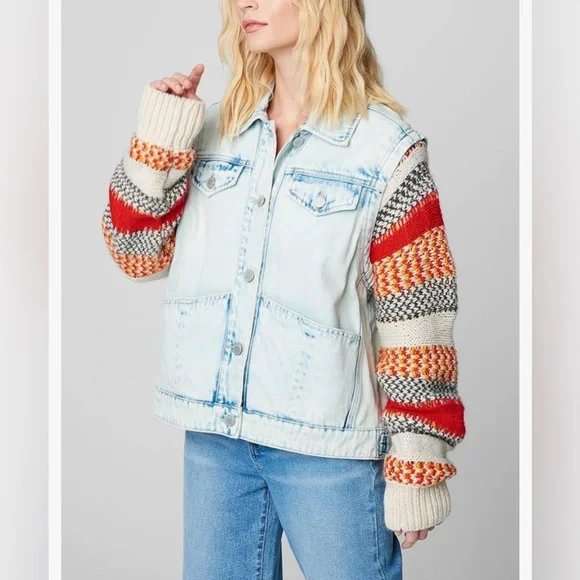 🍂 Blank NYC Denim Knit-Sleeve Jacket - Cozy & Chic!🍂 Size Large BRAND NEW - Picture 4 of 8